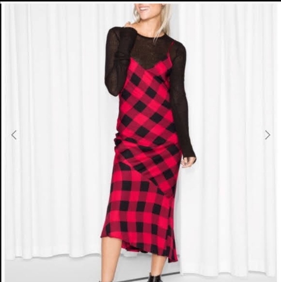 & Other Stories Dresses & Skirts - & Other Stories Red and Black Checkered Spaghetti Strap Slip Dress